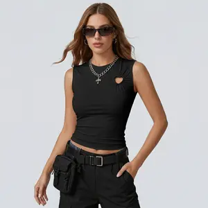 FireSwan Women's Tank Top Y2K Style Heart Shaped Hollow Casual Basic Sleeveless Top for Daily Wear Comfortable Breathable Fabric Crewneck Greenish #TikTokShopSpringGlowUp