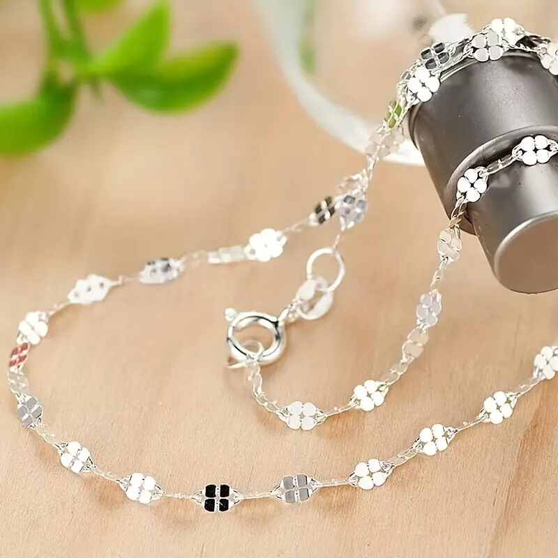 Women's 925 Sterling Silver Hypoallergenic Necklace, Simple Chain Design, Collarbone Length, Ideal for Banquets, Perfect Gift for Women