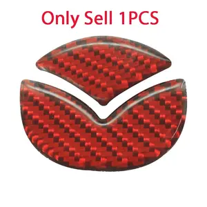 1PCS Red/Black Car Interior Car Steering Wheel Logo Carbon Fiber Sticker Protective Decoration For Mazda 2 3 6 5 Demio CX3 CX4 CX5 CX-4 CX-5 CX7 CX30 MX3 MX5 MS Speed Axela Atenza