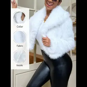 Shiny women's fur shawl jacket Pure white Open front coat for autumn and winter leisure long-sleeved coat