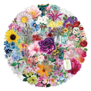 63 Transparent Flower Stickers for Scrapbooking, Pet Material, Natural Plant Patterns, Rich Colors, Vintage Handmade Decals