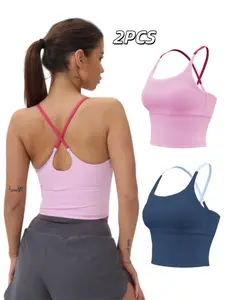 Women's Sporty Yoga Tank Top with Fixed Padding, Elastic Patchwork Design, Athletic Style Activewear, Yoga Sports Vest, Perfect for Fitness and Gym Exercises, All Seasons Wear
