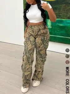 Women's All Over Print Cargo Pants, Casual Street Fashion Trousers for Daily Wear, Ladies Bottoms for Summer, Womenswear