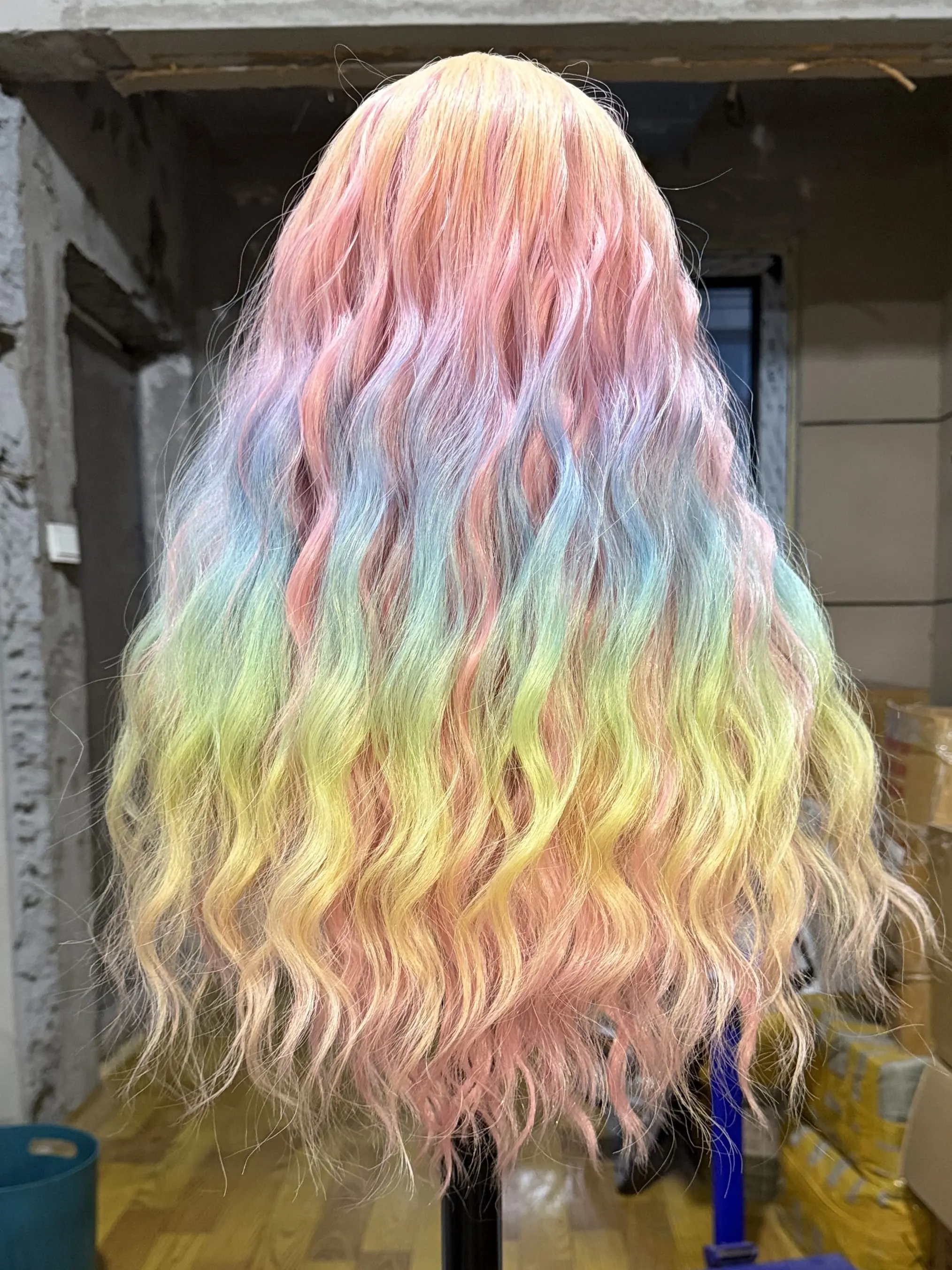 Full Long Curly Wavy Rainbow Hair Wig Heat Resistant Wig for Music Festival Theme Parties Wedding Concerts Dating Cosplay Colorful Wigs 24inch 8oz