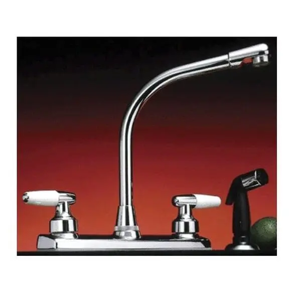 LDR Chrome Finish 2-Handle Kitchen Faucet, Swiveling High-Rise Sprayer, Water-Saving, Includes Parts