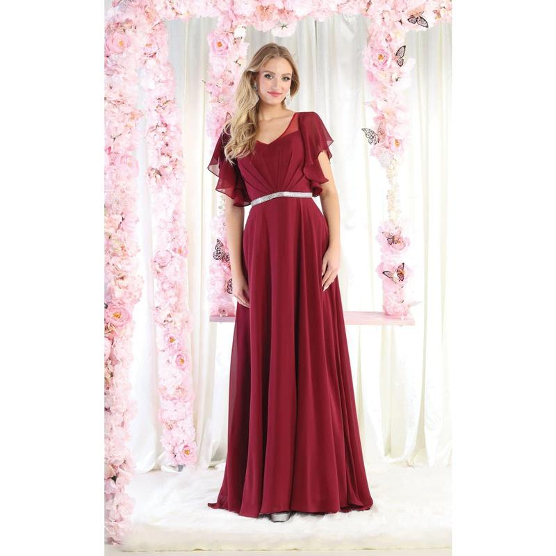 May Queen MQ1972 Bell Sleeve Long Chiffon A-Line Evening Dress