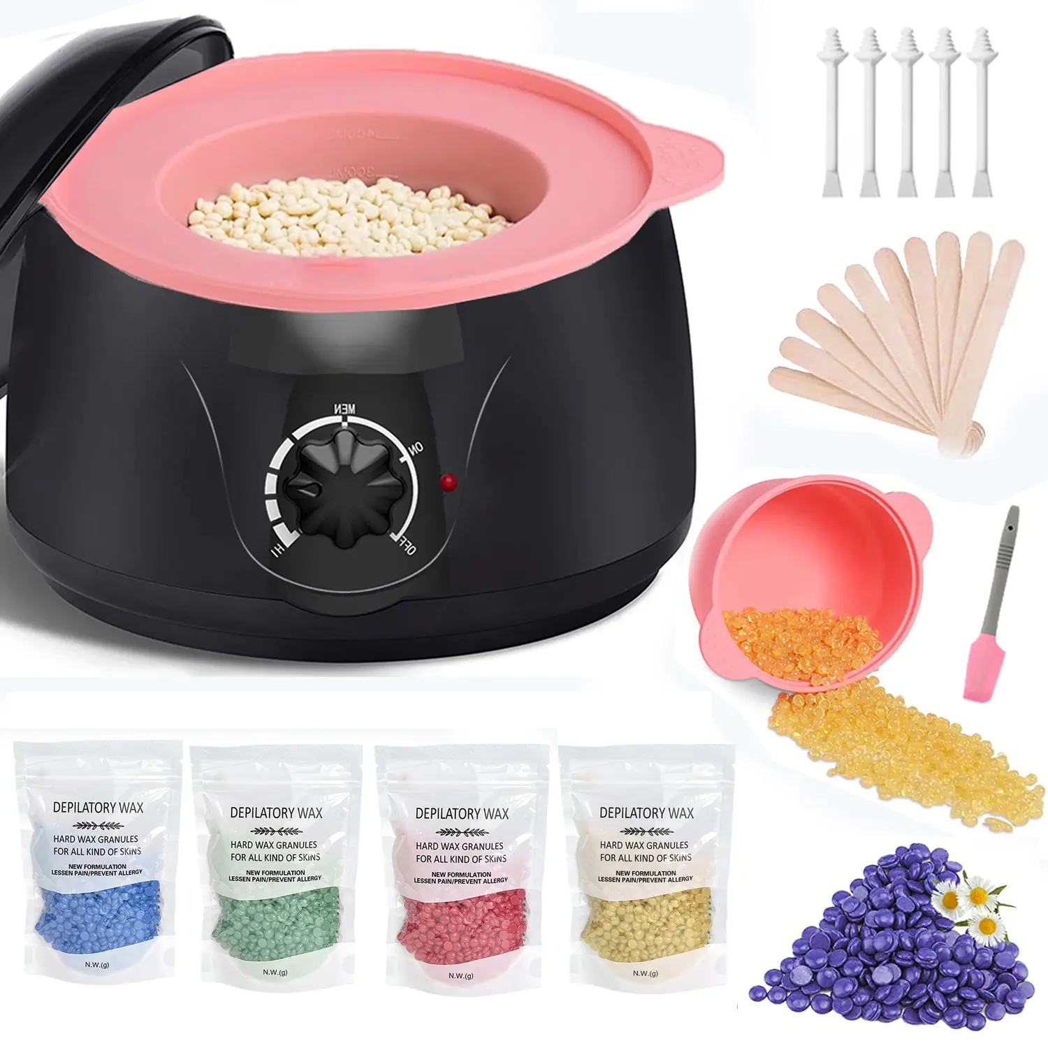 Wax Machine Kit for Hair Removal Nose & Face Waxing Heater and 4 Pack Wax Beans ,15 sticks Kit Depilatory Epilator Wax-melt Pot Paraffin Warmer Heating Machine Waxer Wax Tip Affordable Wax Kit Wax Hair removal,Wax bean Body Care Smooth - #fathersdaygift