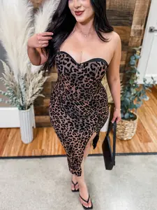 Priscilla Midi Strapless Leopard Dress