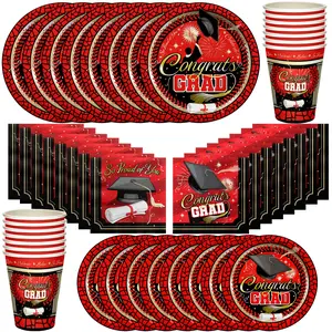 Red Graduation Party Tableware Classic Set for 16 Guests