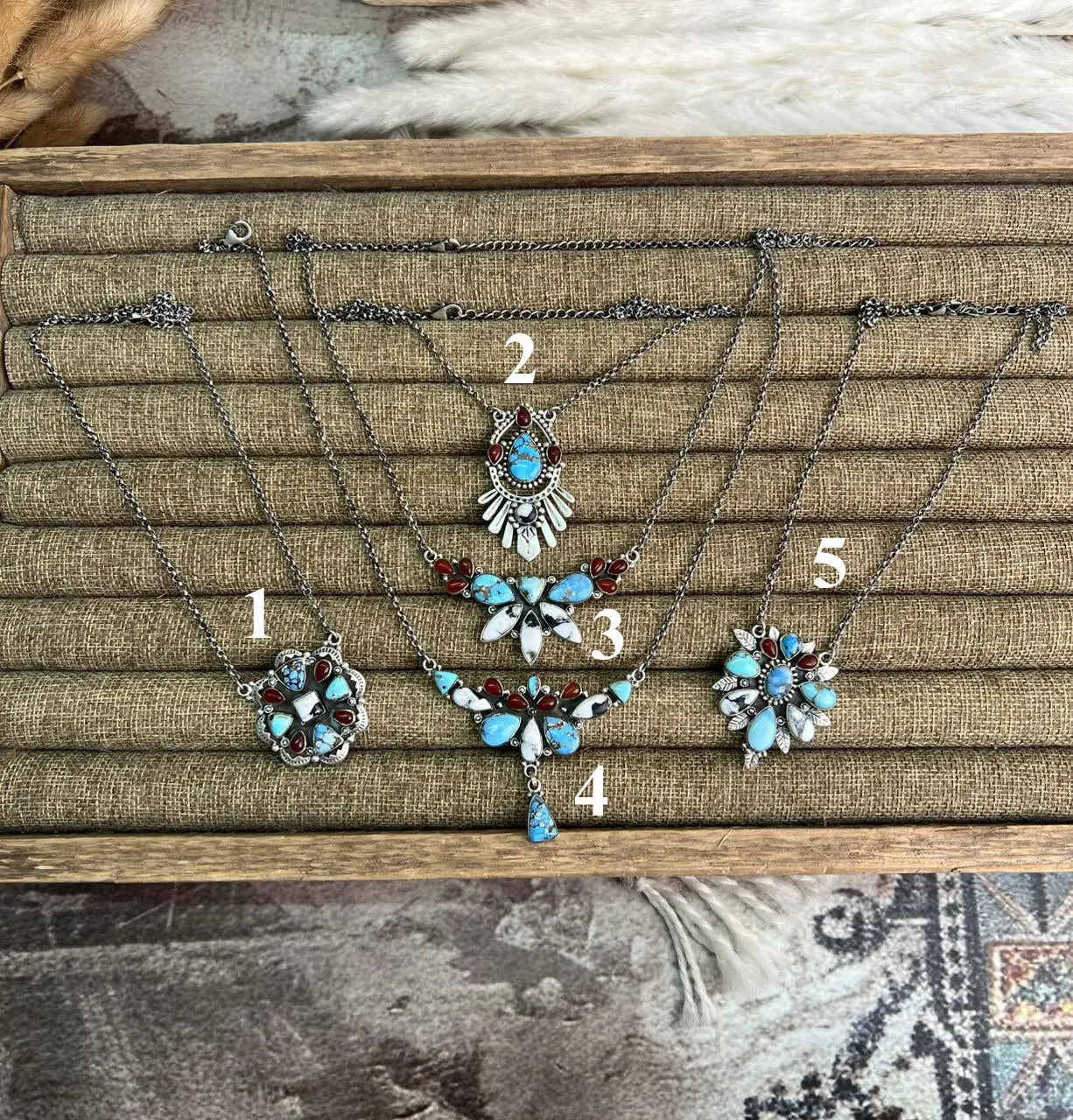 Handmade Sterling Silver Canyon Sunset Collection: Golden Hills Turquoise with White Buffalo and Carnelian Necklace "Signed Nizhoni"
