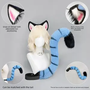 Cosplay Tiger Ear & Tail Set – Plush Animal Ear Headband Costume Accessories for Anime Convention & Party