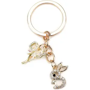 Sparkling  Keychains for Women Bag Charm with Rhinestones Bling  Bunny Keycharms for Girl