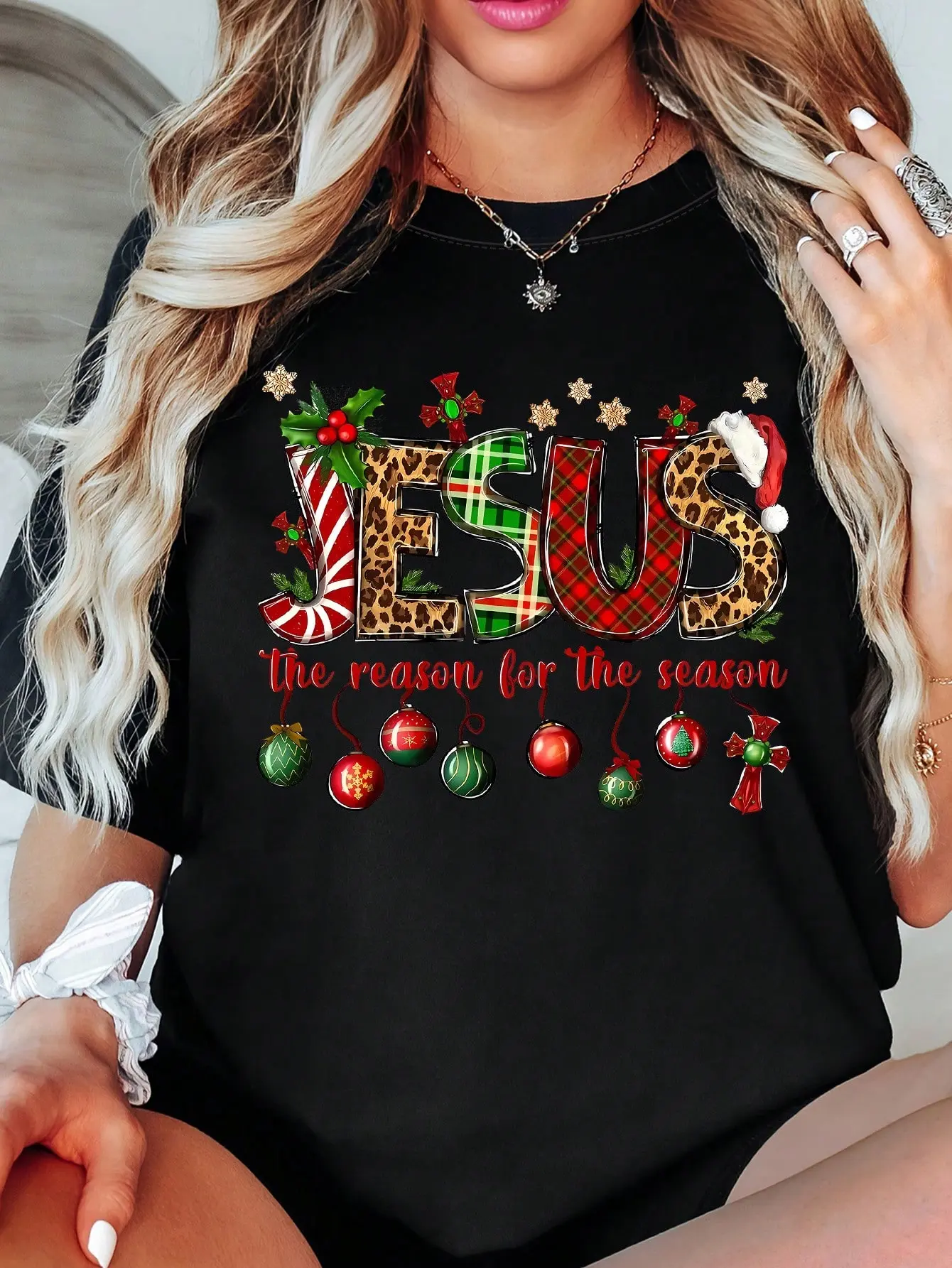 WomenS Christian Christmas T-Shirt - The Reason For The Season Letter Print With Candy Canes Holly Berries - Red Holiday