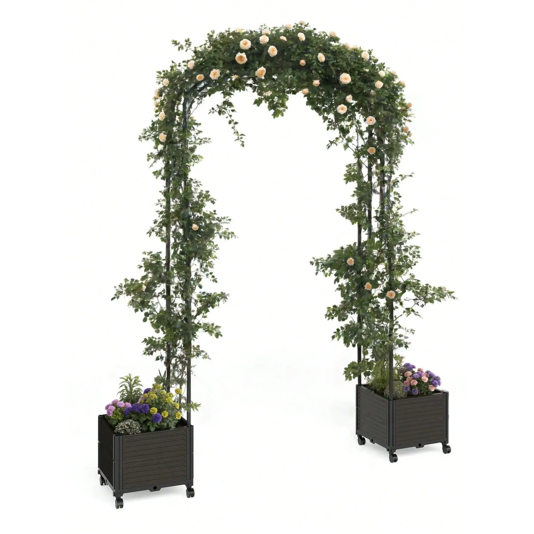 Span 47.2" Garden Arch Trellis For Climbing Plants, Metal Wedding Arch Flowers Frame Backdrop Stand,Balloon Decor Garden Arch Arbor For Wedding Garden Party Plant Support Flower,Raised Planter Box