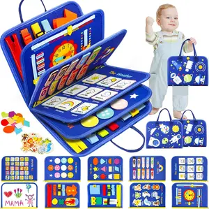 Toddler Busy Board, Montessori Toys for Boys, Sensory Board Birthday Gifts - Educational Busy Book, Learning Toys for Toddlers, Preschool Learning Activities and Travel Toys for Airplane Car, Blue SaFeli