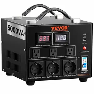 VEVOR Voltage Converter Transformer, 5000W, Heavy Duty Step Up/Down Transformer, Convert from 110 Volt to 220 Volt and  from 220 Volt to 110 Volt, with US Outlet EU Outlet 5V USB Port, CE Certified
