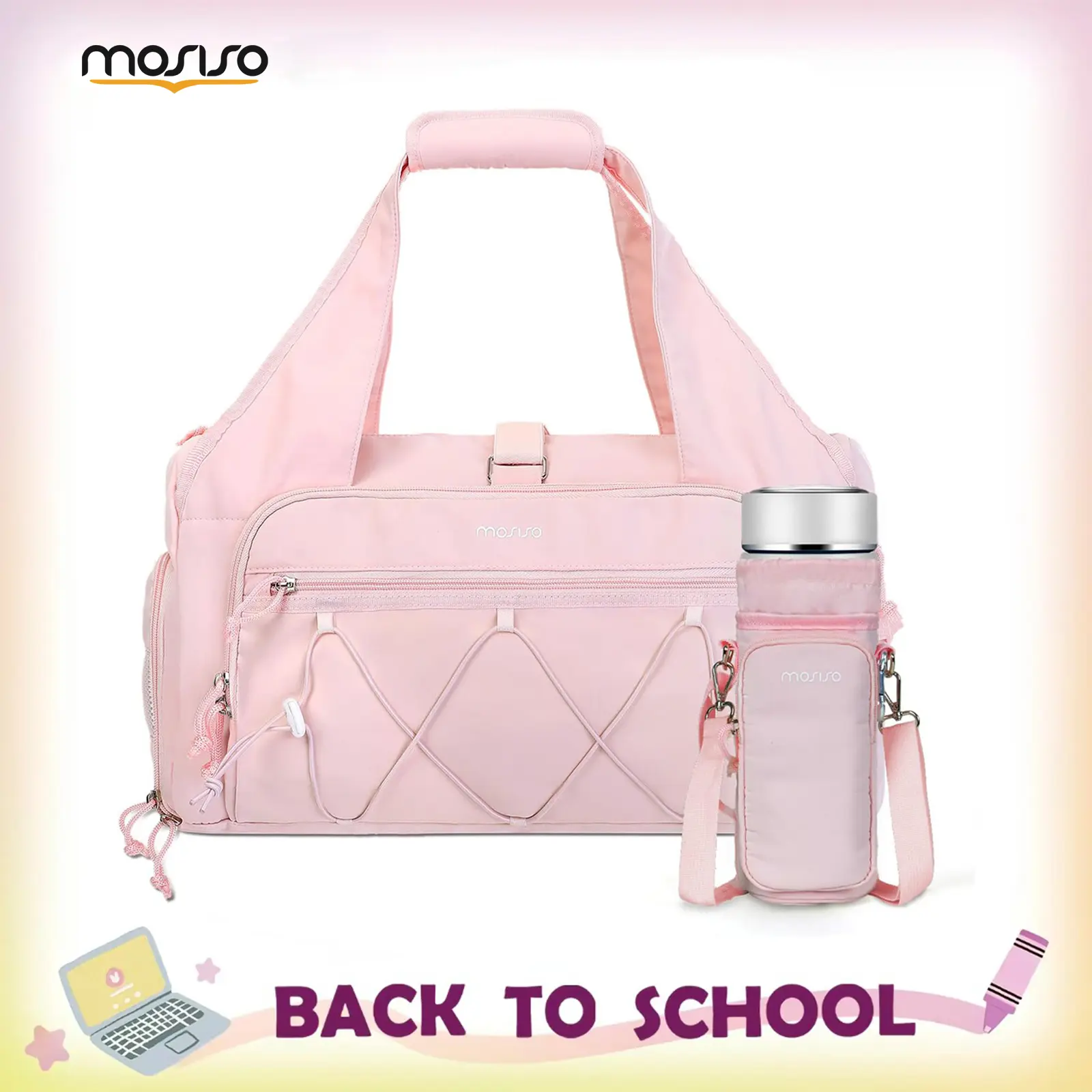 MOSISO Women's Gym Bag - Gym Accessories Option with Shoe Compartment, Wet Pocket, Water Bottle Holder, Wide-Opening Design, Ideal for Fitness, Overnight, Sport-Themed Travel (Mother's Day Gift Option), Bag Travel Bags