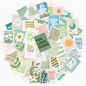 50 Mini Postcard Stickers, Aesthetic Design, Waterproof Flower Rectangular Stickers for Bullet Journals and Planners