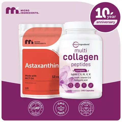 Micro Ingredients The Eternal Glow Set: Multi Collagen Complex 240 Capsules & Astaxanthin 12mg 120 Softgels