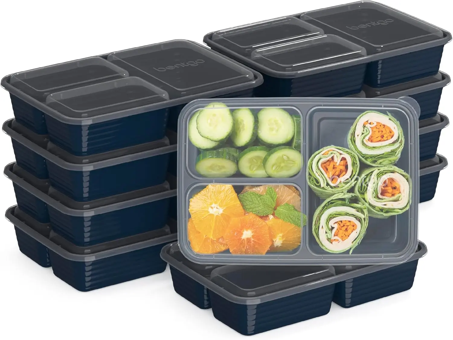20-Pack 3-Compartment Meal Prep Containers with Lids – BPA & PFAS Free, Reusable Food Storage Boxes – Microwave, Freezer & Dishwasher Safe Lunch Containers (Navy Blue)