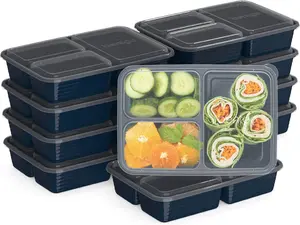 20-Pack 3-Compartment Meal Prep Containers with Lids – BPA & PFAS Free, Reusable Food Storage Boxes – Microwave, Freezer & Dishwasher Safe Lunch Containers (Navy Blue)
