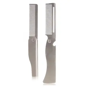 1pc Men's Stainless Steel Folding Comb, Portable Multifunctional Hairbrush for Outdoor Use, Pocket Size Bottle Opener, Ladies' Bag Combs
