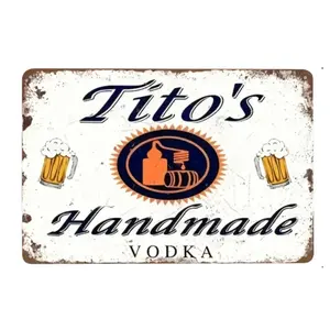 2D Flat, 1pc,Tito's Handmade Vodka Metal Sign Vintage Style Beer Liquor Advertising Decor Rustic Bar Garage Man Cave Aluminum Wall Art Unique Drink Lover Gift Retro Metal Sign