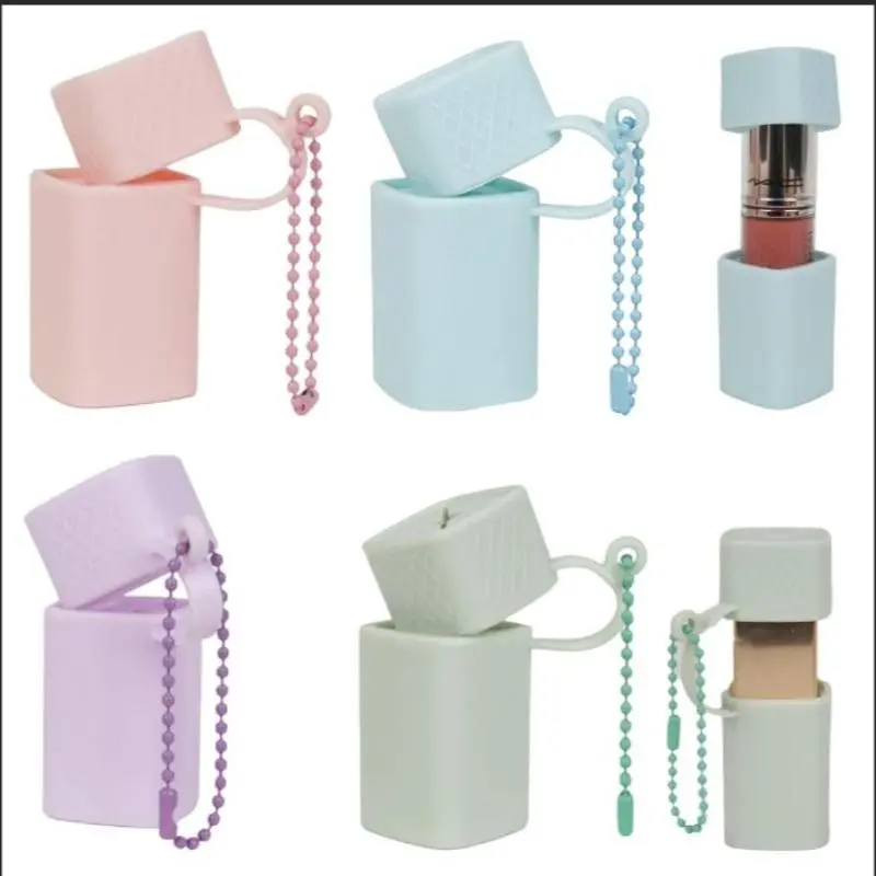 Portable Silicone Lip Balm Case Keychain Holder, Chapstick Stand Pouch Bag, Blue Set, Travel-Friendly Makeup Accessory