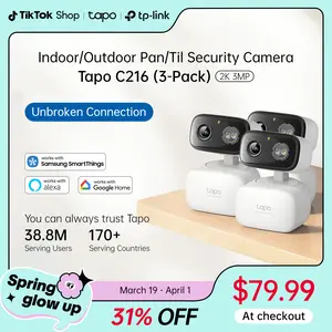 TP-Link & Tapo C216(3-pack) 2K Pan/Tilt Indoor/Outdoor Security Camera  with AI Detection, Baby Cry Detect, Motion Tracking, Color Night Vision, 360° Pan/Tilt, No Subscription, Alexa & Google Compatible