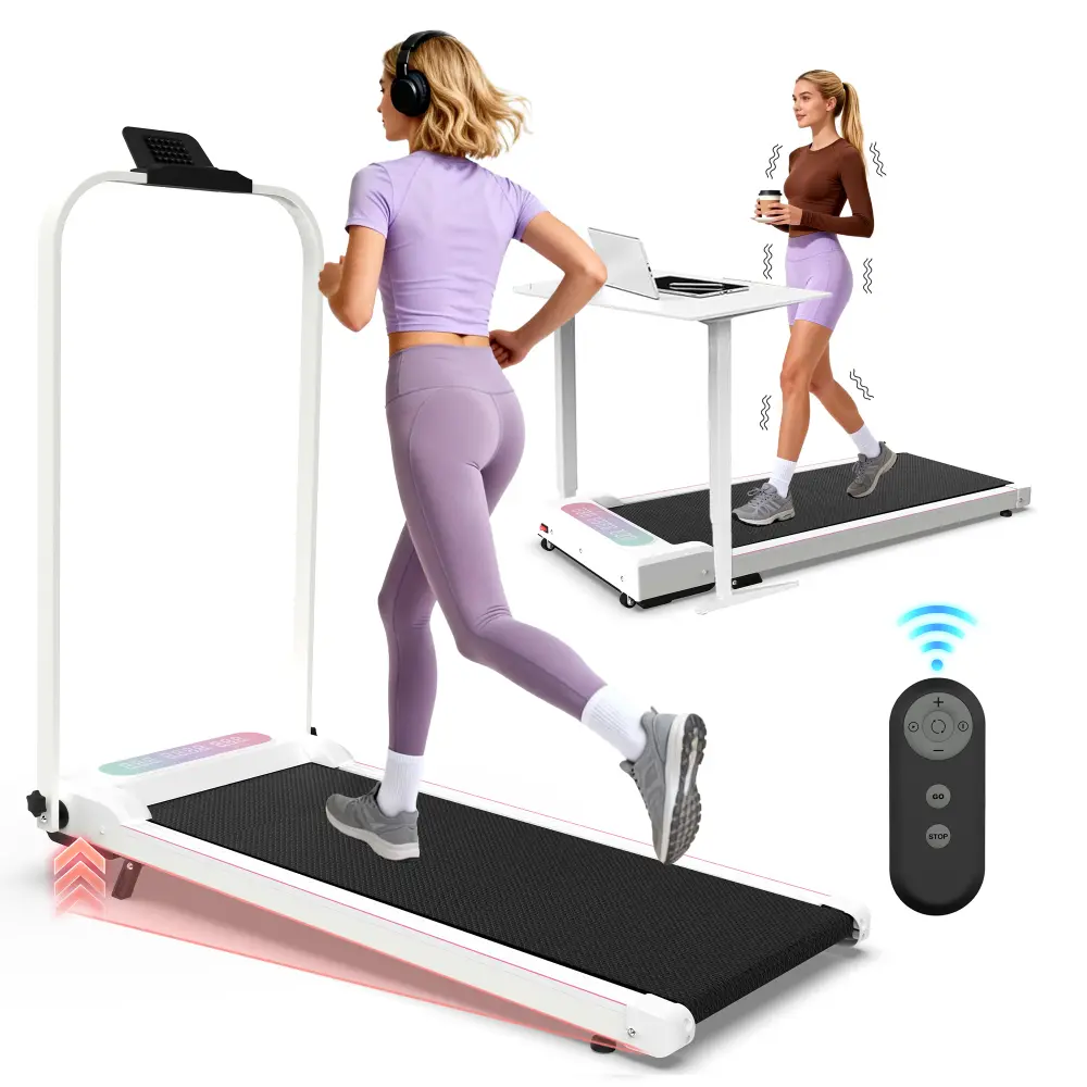 littleox 2 in 1 Foldable Treadmill with Handle Bar and Incline Portable Under Desk Walking Pad Vibration Pad with Remote Control for Home Office Small Spaces