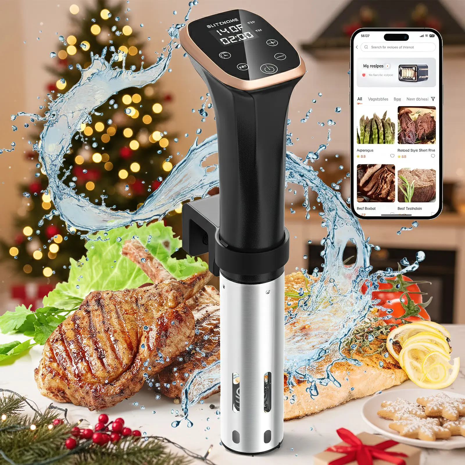 [Dealsforyoudays Summerwins] Sous Vide Cooker, BLITZHOME WiFi APP/Touch Control, IPX7 Waterproof Compact Sous Vide Machine Pro, Accurate Temperature & Timer, Ultra Quiet Stainless Precision Immersion Circulator with Recipes