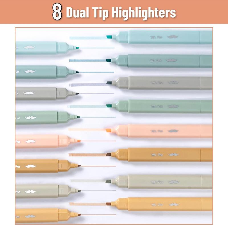 Mr. Pen- Aesthetic Dual Tip Bible Highlighters, No Bleed Through Assorted Color, 8pcs, Cute Highlighter Dual Tip for Journaling Supplies and School Accessories