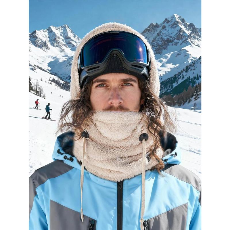 Unisex Insulated Windproof Ski Mask Winter Warm Hooded Scarf Fleece Balaclava Hat for Men Women One Size Fits Most Multi-functional Adjustable Drawstring