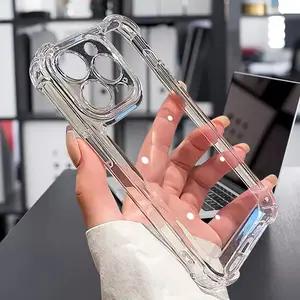 Clear Slim Shockproof Transparent Phone Case with Four Anti-fall Corners, for iPhone 16/ 15/ 14/ 13/ 12/ 11/ Pro Max/ Por/ Plus/ X/ Xs Max/ XR/ 7/ 8Plus