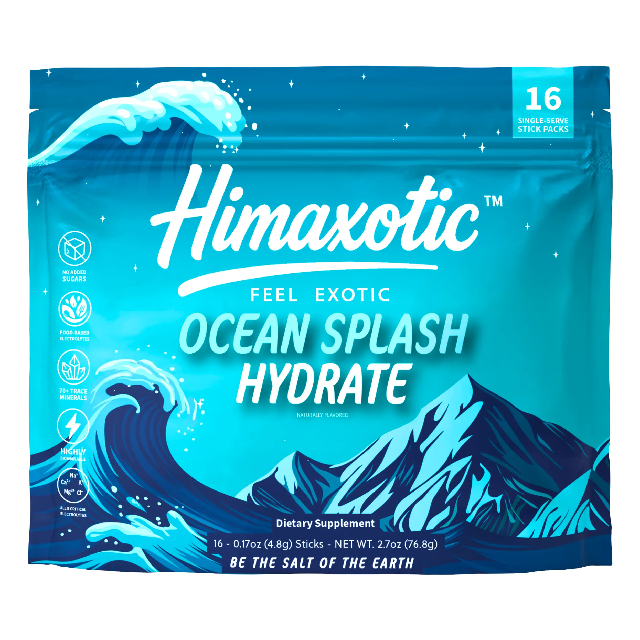 Himaxotic Ocean Splash Drink - All Natural Ingredients - No Sugar - 16 Single Serve Sticks - Real Food Nutrients - Caffeine Supplement