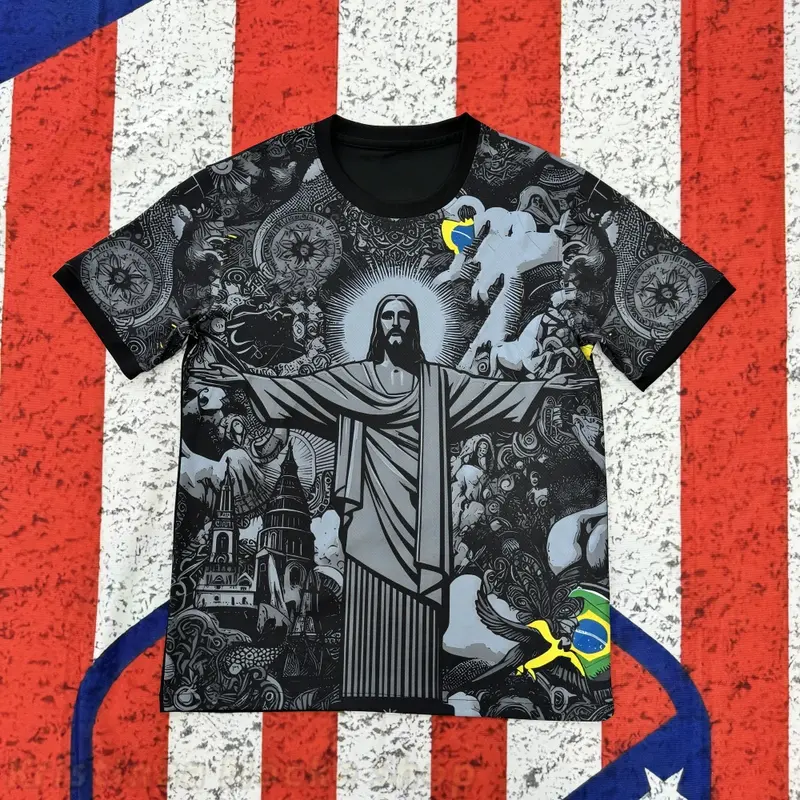 2425 Brazil Black Short Sleeve Special Edition Redeemer Five Star Neymar Jr  Soccer Jersey