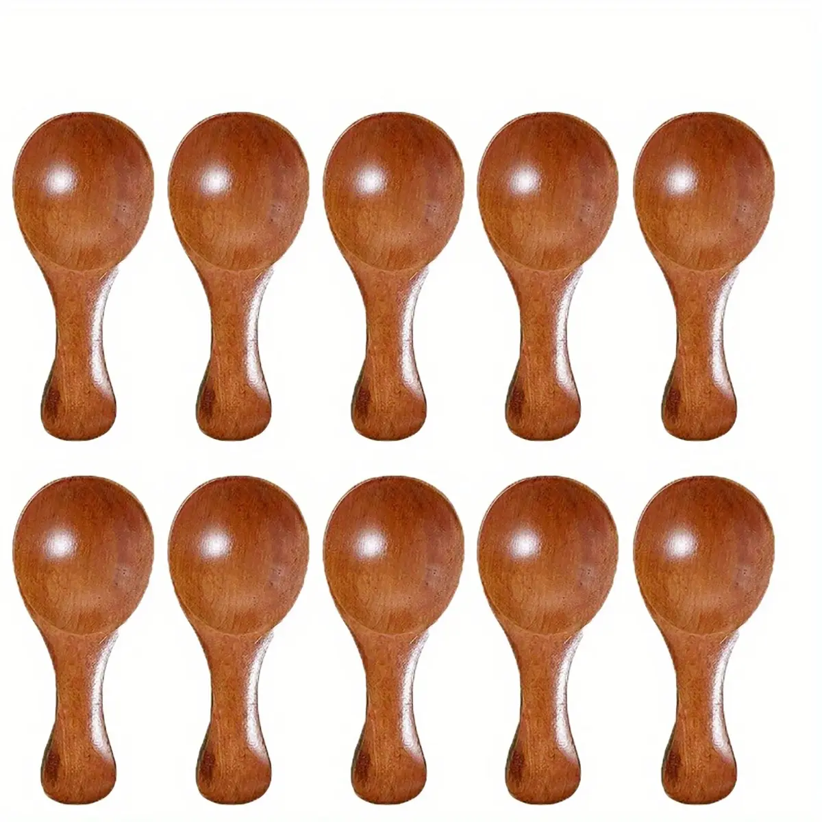10 Pcs Natural Brown Carvable Wooden Spoons - Short Handle 3.14x1.25 in Plain Wood Cutlery Scoops for Coffee, Tea, Jam, Sugar - All Seasons Small Condiment Tools for Outdoor Camping