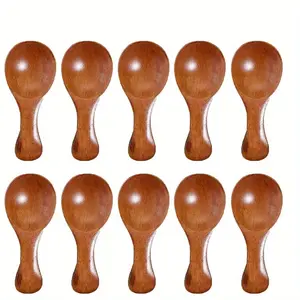 10 Pcs Mini Wooden Spoon Small Wooden Salt Spoon Mini Condiment Scoop Short Handle for Jam Spices Condiments Sugar Honey Tea Coffee Brown Natural 3.14 x 1.25 inch