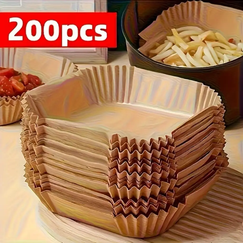 200-Square Disposable Non-Stick Air Fryer Paper Pads, Durable Anti-Adhesive Food-Safe Baking Parchment Utensils, Biodegradable Environmentally Friendly Bakeware for Home, Halloween Deep Frying