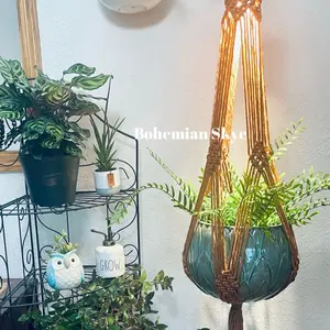 Macrame plant hanger with grow light, plant lover gift idea, boho decor, hanging plant decor