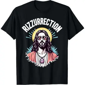 Casual Round Neck Shortsleeve Fashion Cotton Graphic Tees Streetwear Funny Jesus Meme Gen Z Slang Rizz, He is Rizzen T-Shirt