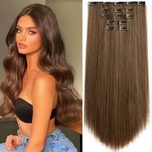 Straight Hair Extension Clips 24 Inch Long Invisible Thick Synthetic Clip in Extensions 6PCS Soft and Easy Installation Hairpieces for Women Girls Weddings Party Daily Use 6 Oz