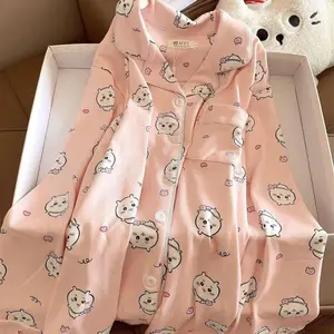 Anime chiikawa autumn and winter pink women's pajamas for girls, warm, casual, comfortable and thick German velvet home suit set