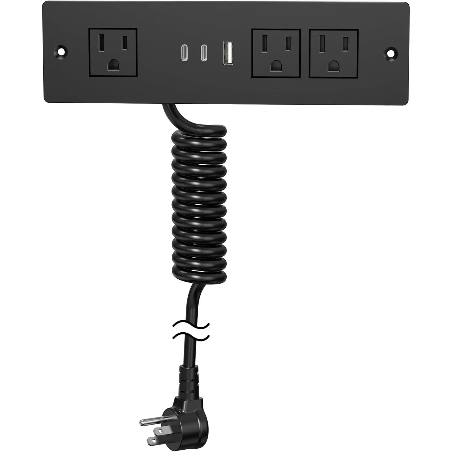 Furniture Drawer Outlet, Recessed Power Strip with (3) PD 20W USB Ports Fast  & (3) 15 Amp AC Outlets, (14 AWG) 5 FT Spring Black Cord