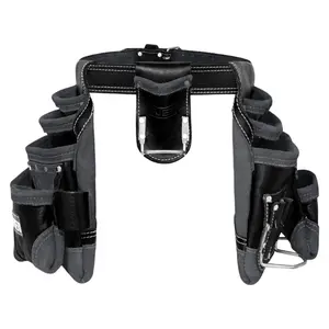 FUERI 16 Pocket Leather Tool Belt,Comes with Padded Belt, Big Pouches, Hammer Holder and Suspender loops, Ideal for Construction Workers, Carpenters and Electrician.