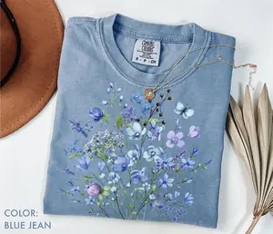 Comfort Colors Blue Flower Bouquet T-Shirt, Flower Lover TShirt, Retro Floral Tee, Flower T-Shirt, Gift for Nature Lover, Plant Ladies TShirt