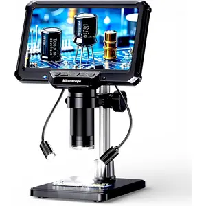 7" Soldering Microscope with Remote for Electronics Repair, 1200X IPS Screen PCB Magnifier, 16M 1080P USB Output, 2 Gooseneck Side Lights for SMD Microsoldering (MK7)