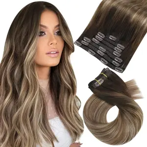 Moresoo Human Hair Clip in Extensions Balayage Clip in Hair Extensions Human Hai