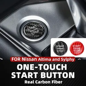 1 piece Real Carbon Fiber Car Engine Start Stop Button Interior Trim Cover For Nissan Altima Sylphy Black Accessories Auto Modifications  Black and Red Are Available Anti-Scratch Protection Enhances Texture for a More Premium Look