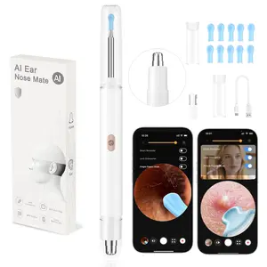 SOFBUNNY Ear Wax Removal Tool Kit 2-in-1 Ear Cleaner & Nose Hair Trimmer with 1080P HD Camera LED Light Rechargeable IP67 Waterproof for iOS Android Kids Adults P1 Black